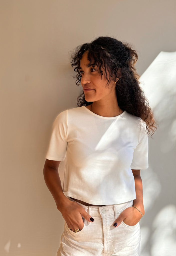 Ponte Knit Short Sleeve in off white