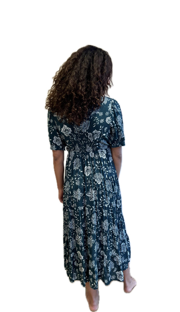 Teal floral HELEN maxi dress