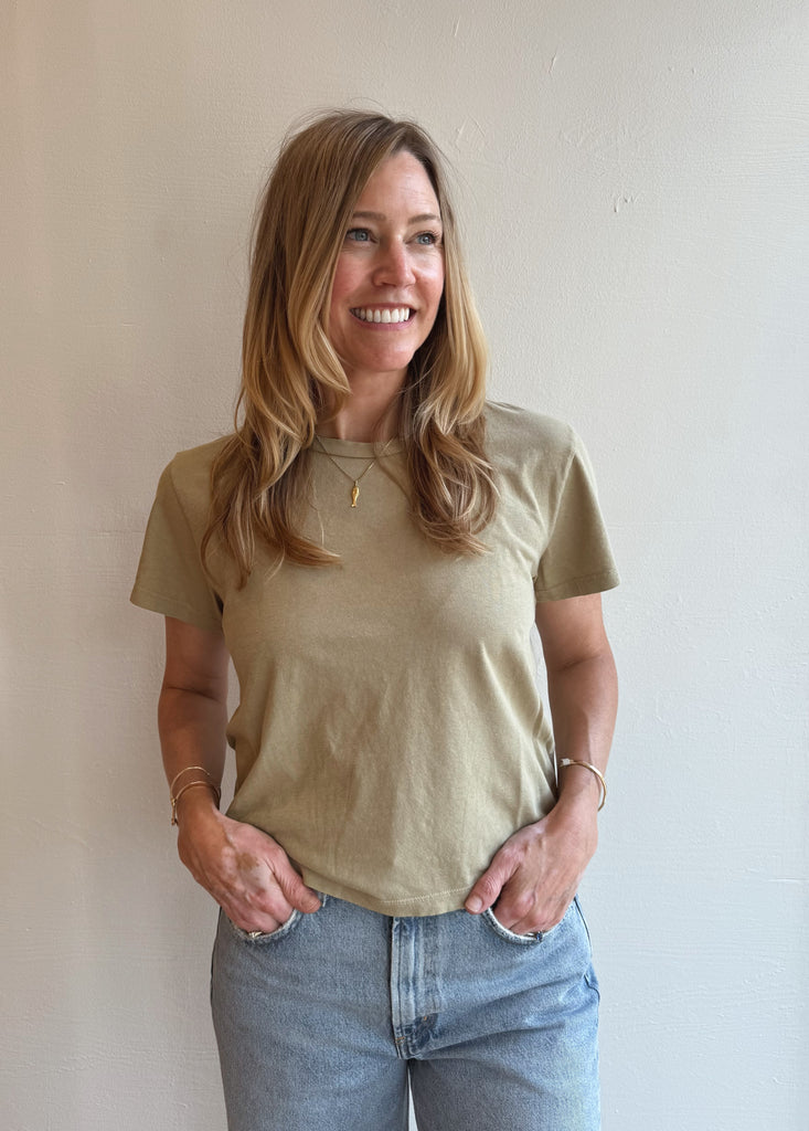 Ojai Cropped Tee in Desert Khaki