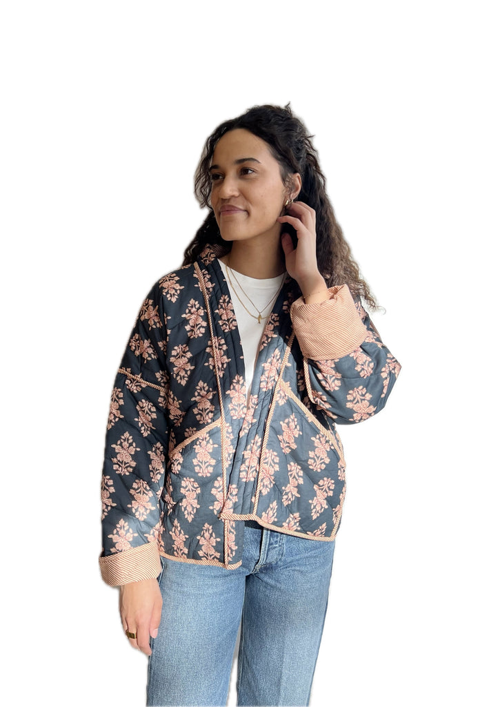 Teal floral SIENNA quilted jacket