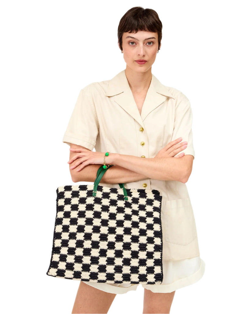 Summer Simple Tote Crochet Checker - Black/Cream