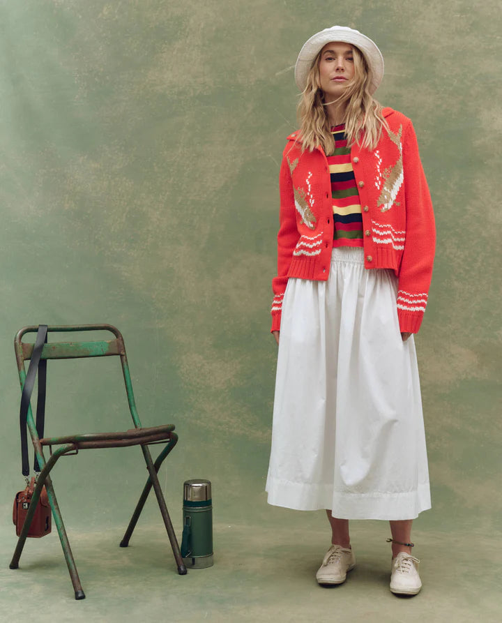 The bass cardigan in hot red