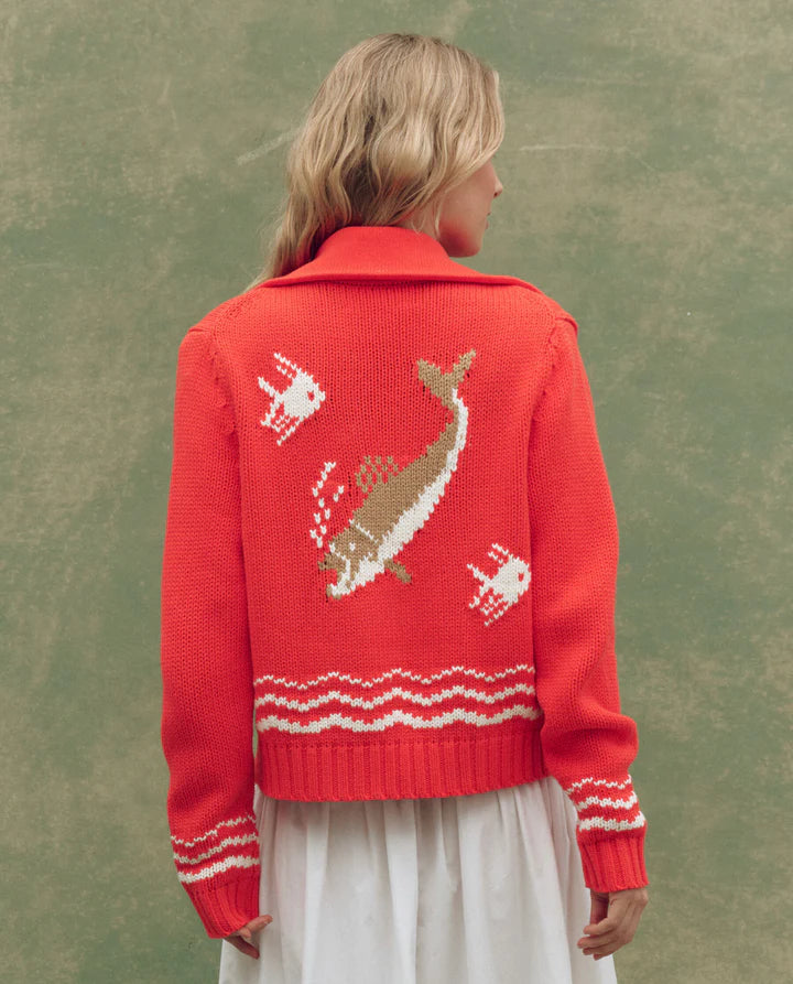The bass cardigan in hot red