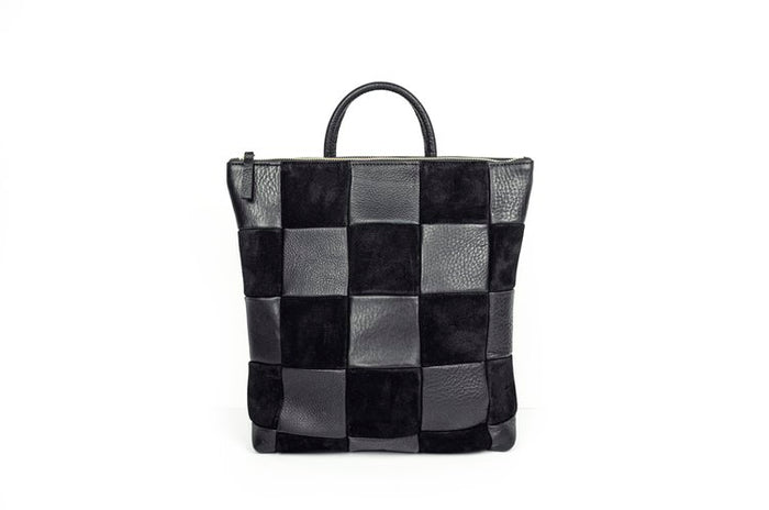 Black Checkered Leather Backpack