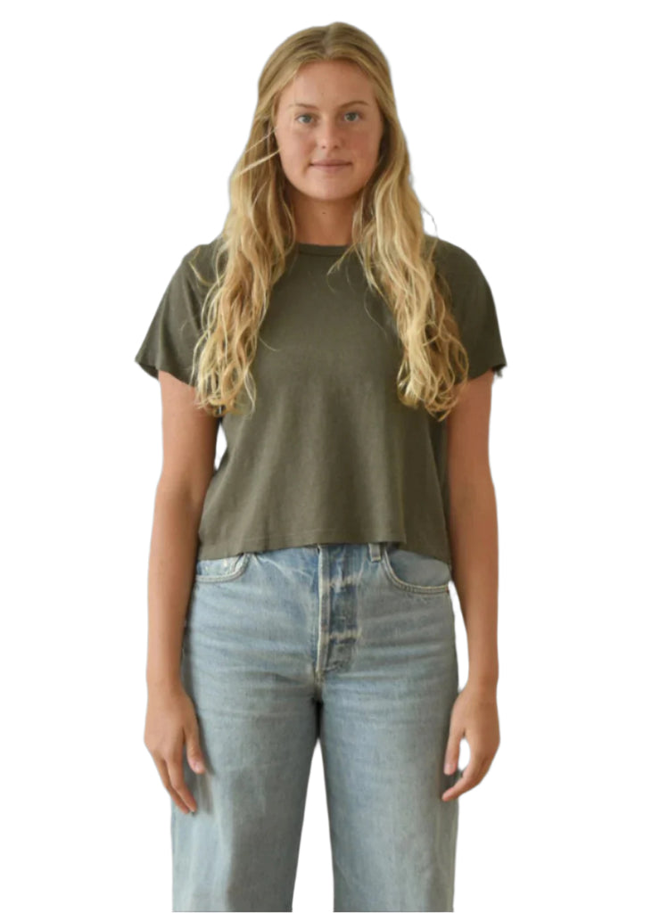 Ojai Cropped Tee in Olive Green