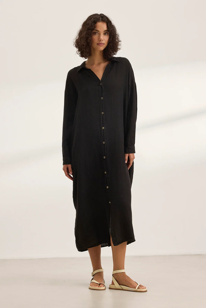 Nicole long linen dress in black