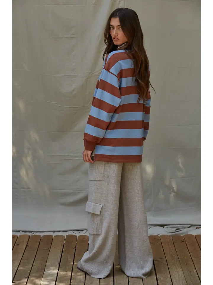 BLAIRE striped rugby pullover in Brown|Blue