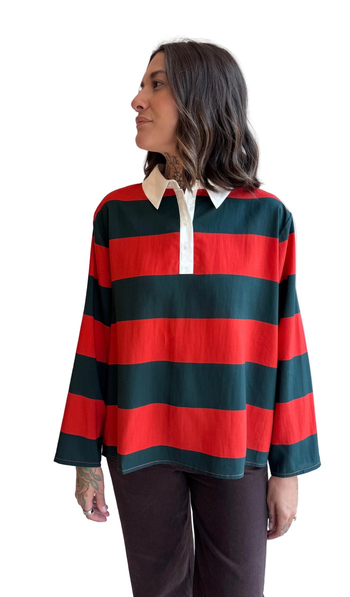 Red striped polo blouse