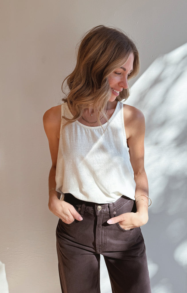 Cropped Tank in Washed White