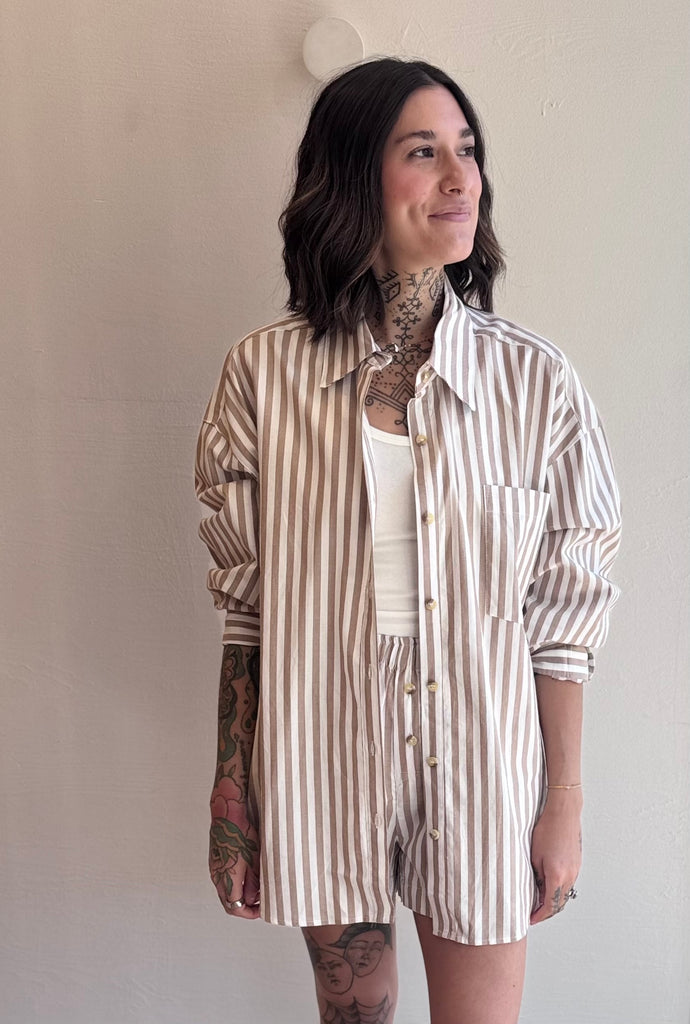 Stripe cotton PHILO button-up in tan