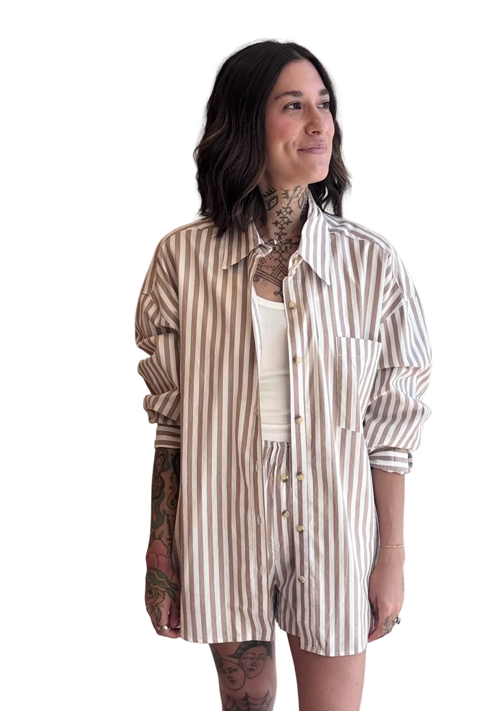 Stripe cotton PHILO button-up in tan