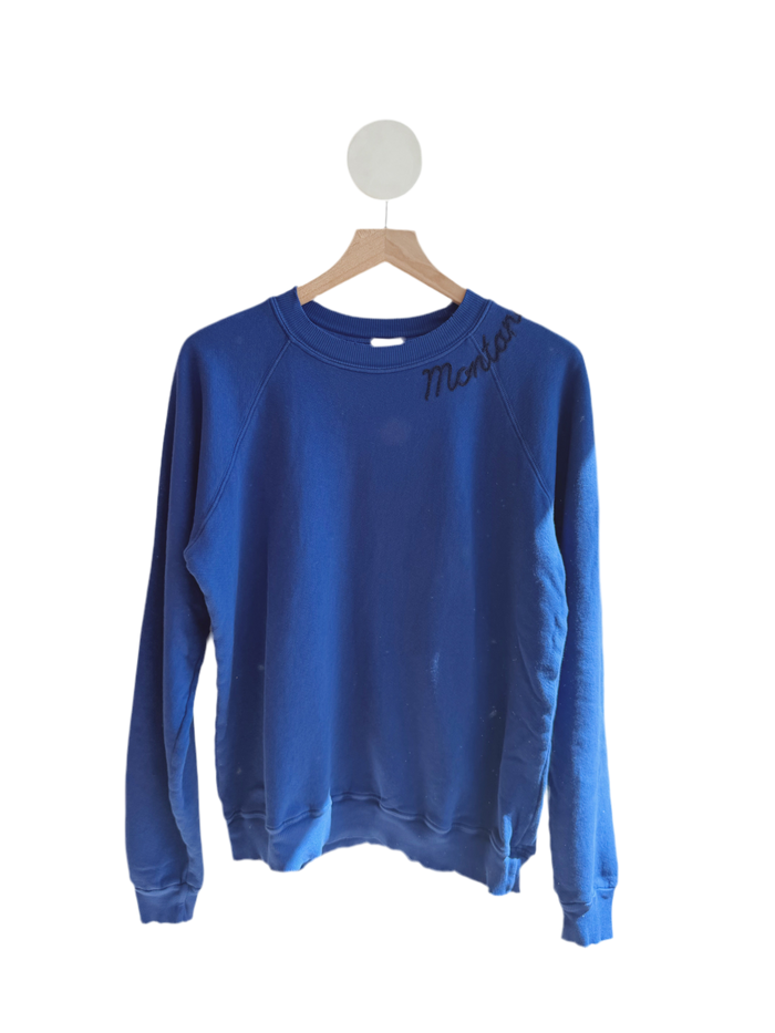 Cobalt embroidered Montana Sweatshirt- tan thread