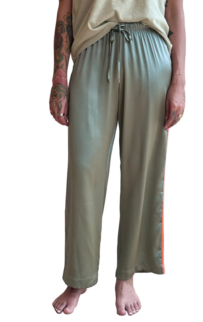 Silk Stripe Crop Pant in Dill|Apricot