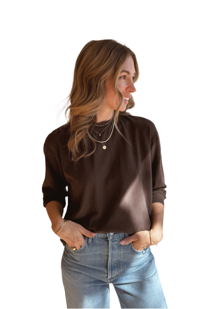 Cropped Long Sleeve Tee - Coffee Bean