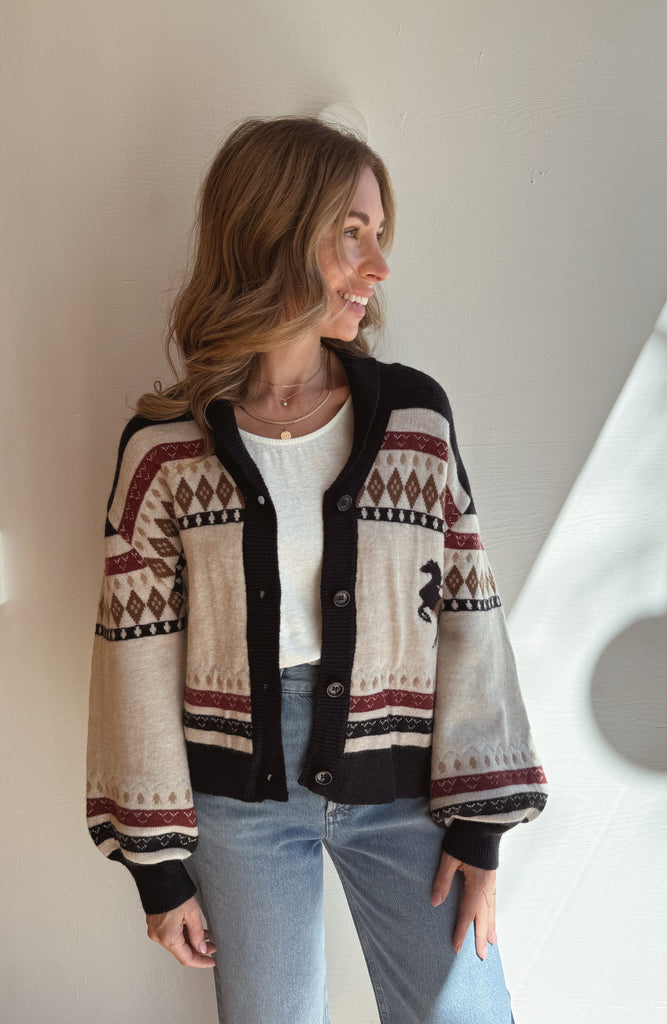 Navy GIDDY-UP horse cardi