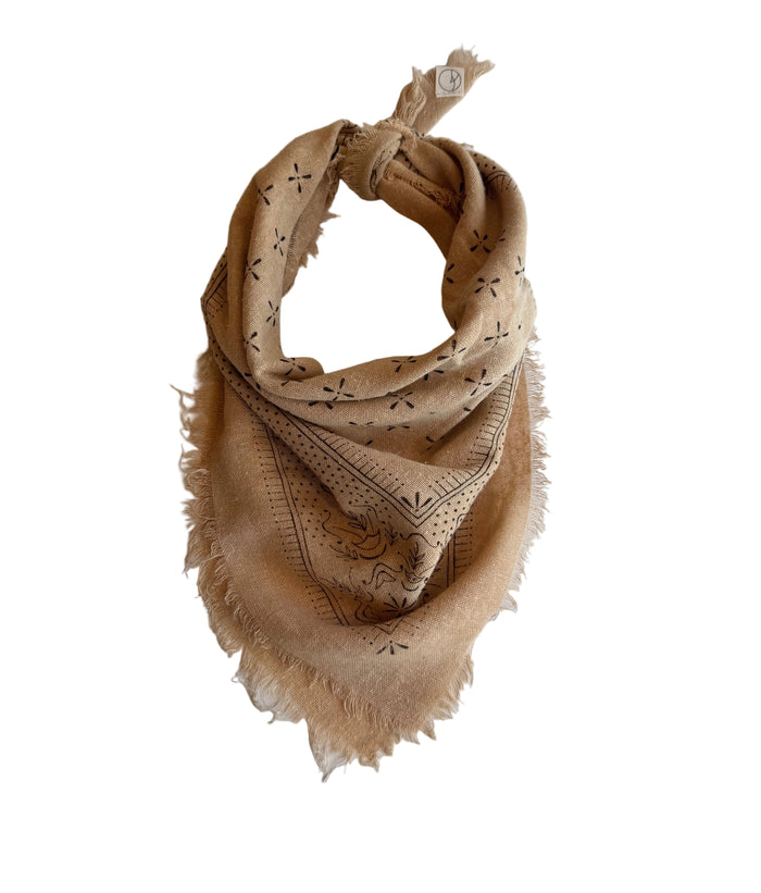 Oatmeal Raw Silk Dyed Bandana - Black Ink