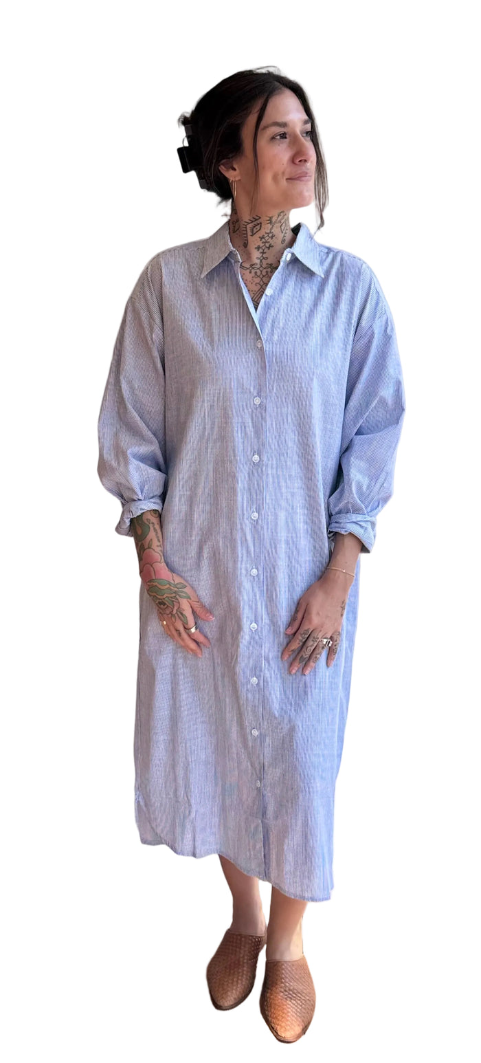 Artist Long Shirt - Blue Pinstripe