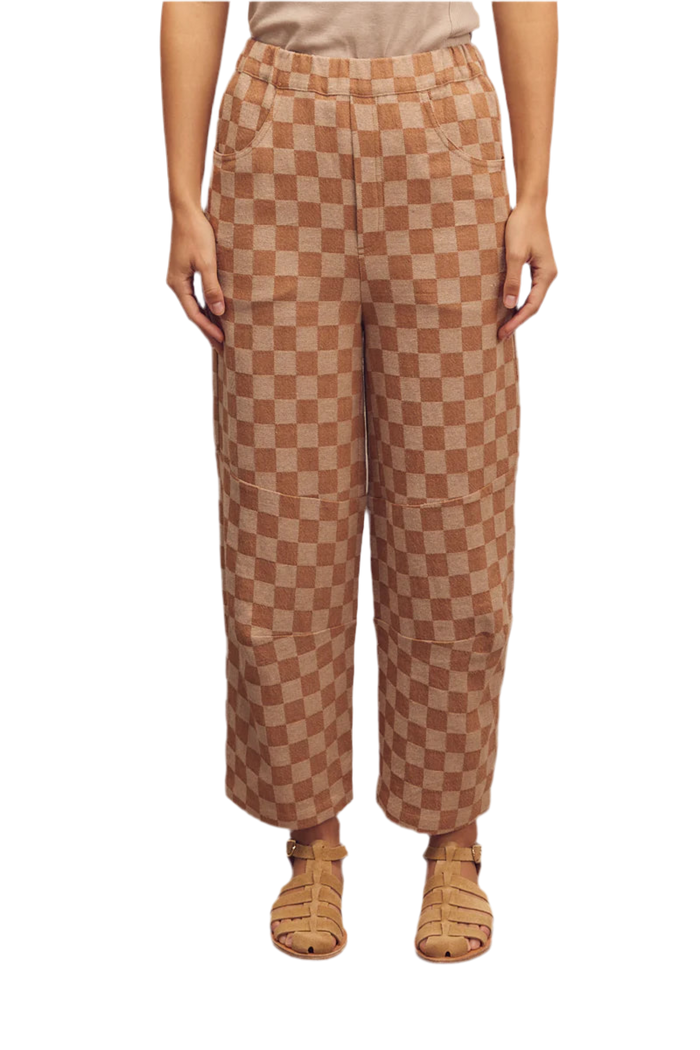 Gingham easy barrel pants