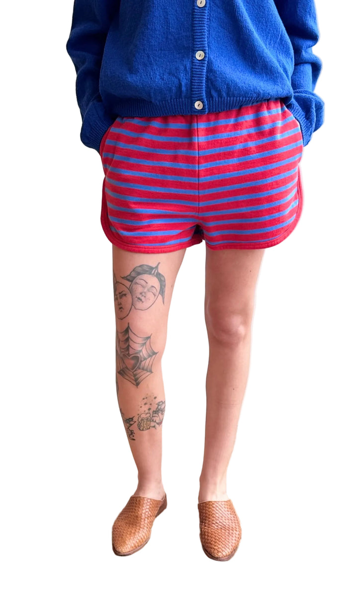 Le Jogging Short in Red + Cobalt Stripe
