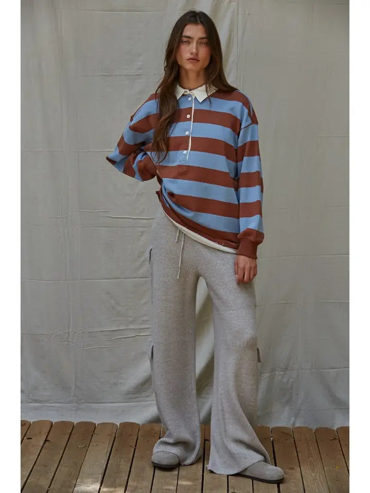 BLAIRE striped rugby pullover in Brown|Blue