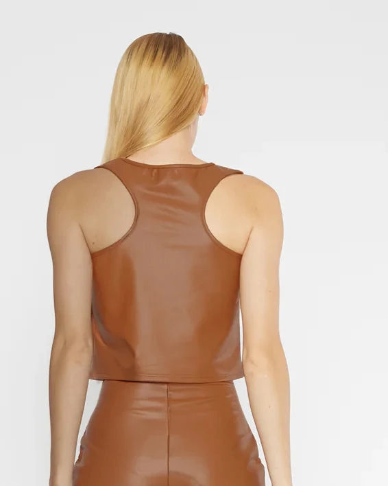 Vegan leather Tank Top in camel