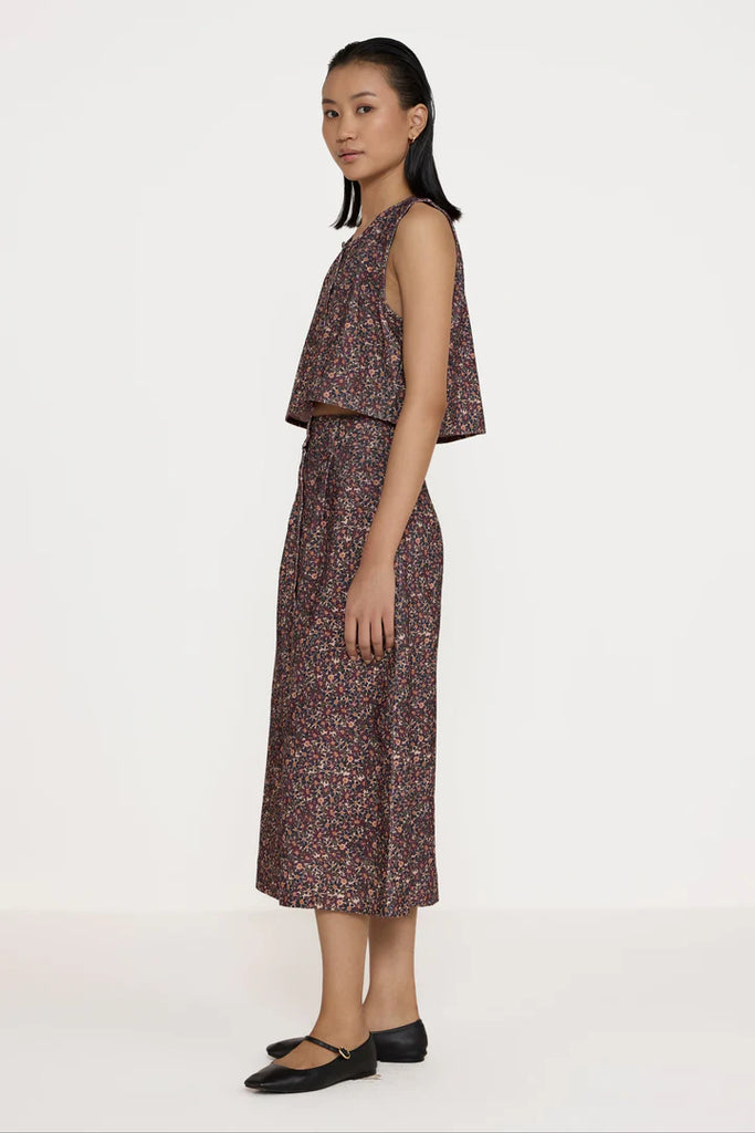 Cropped Button Vest in Floral Corduroy