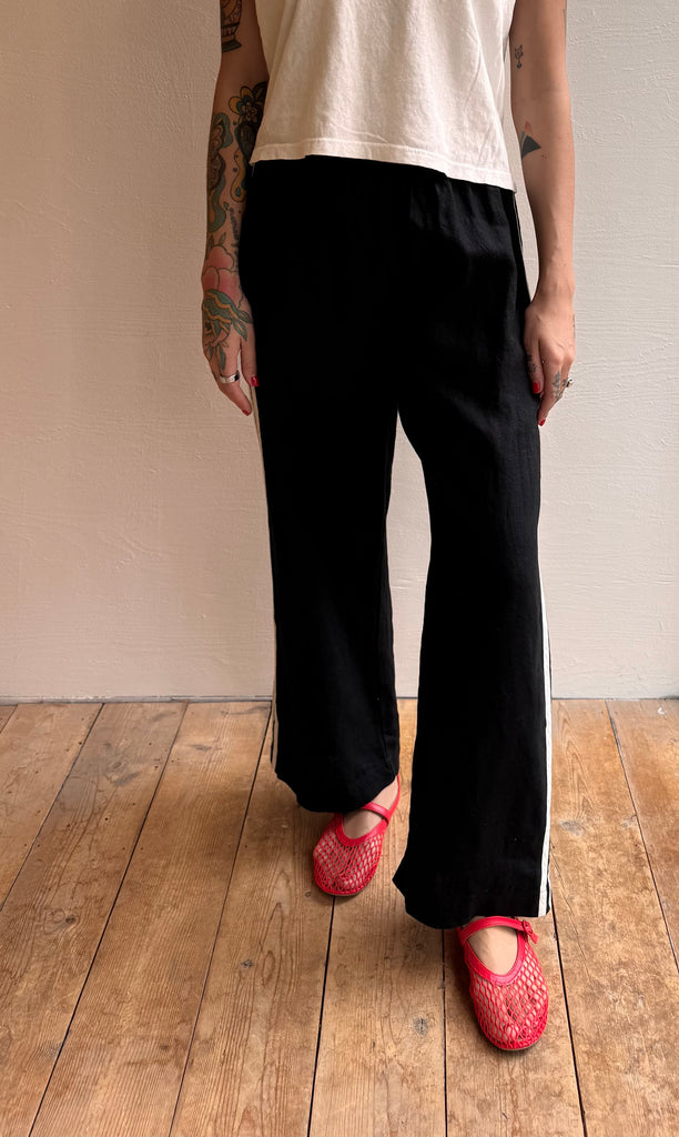 Linen Crop Stripe Pant in Jet