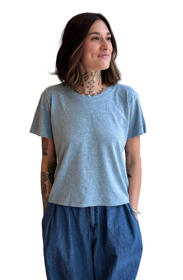 Heathered Cropped Lorel Tee in Blue Heaven