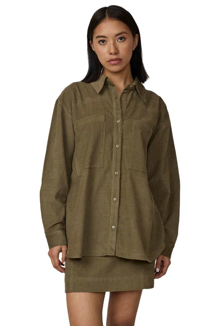 The Boyfriend Shirt in Olive Corduroy