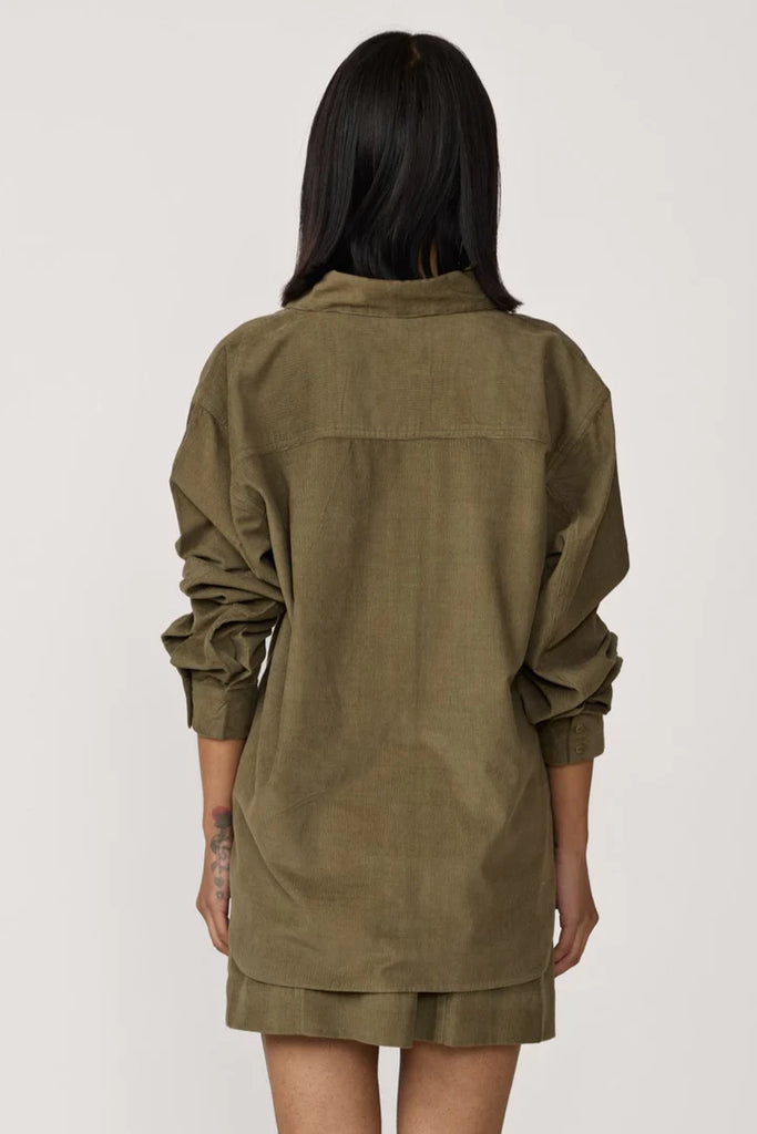 The Boyfriend Shirt in Olive Corduroy