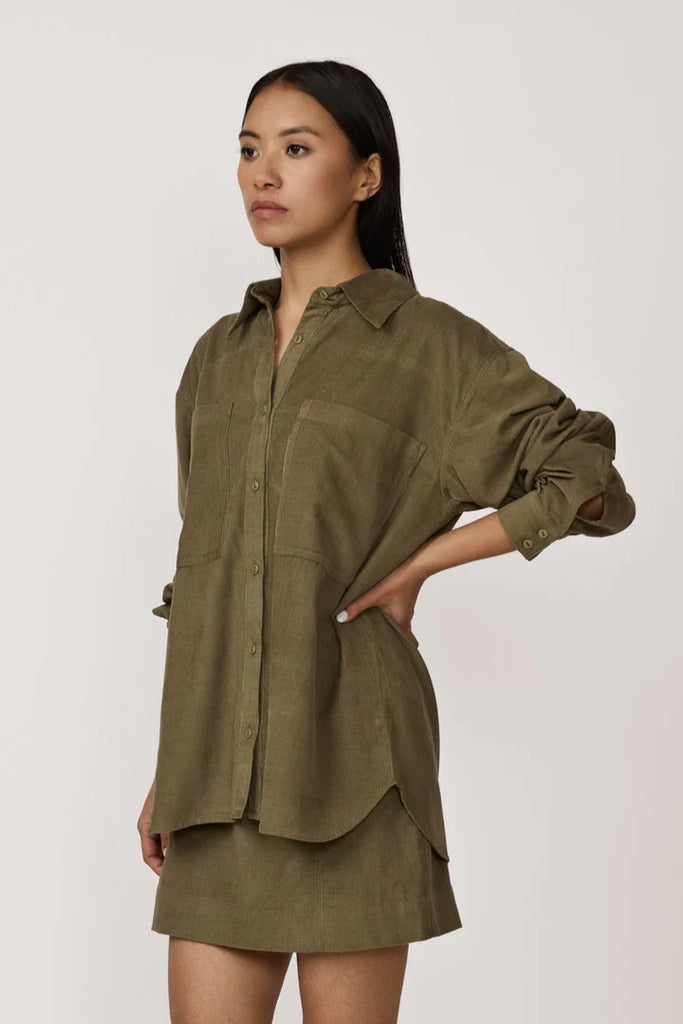 The Boyfriend Shirt in Olive Corduroy