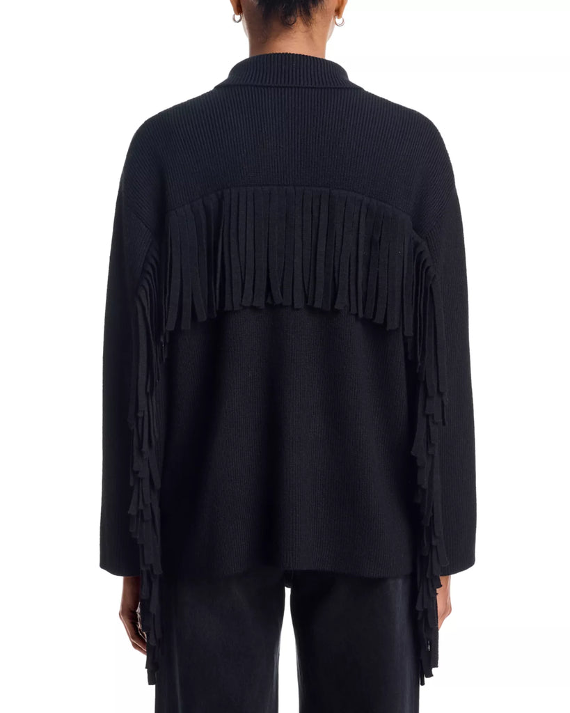 Western Fringe Sweater Jacket in Black