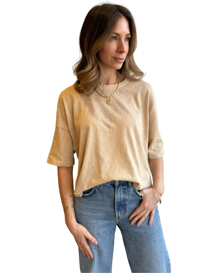 Linen oversized MAEVE tee in tan