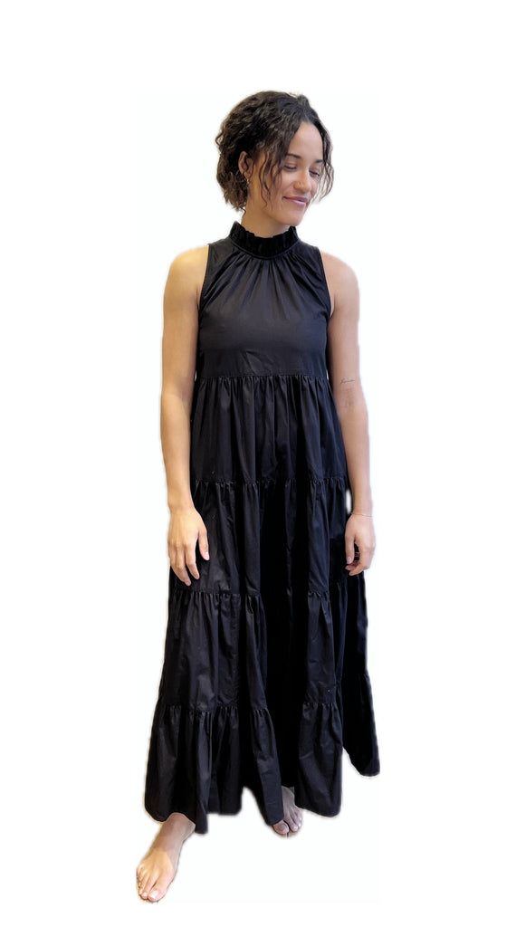 Black poplin SARA maxi dress