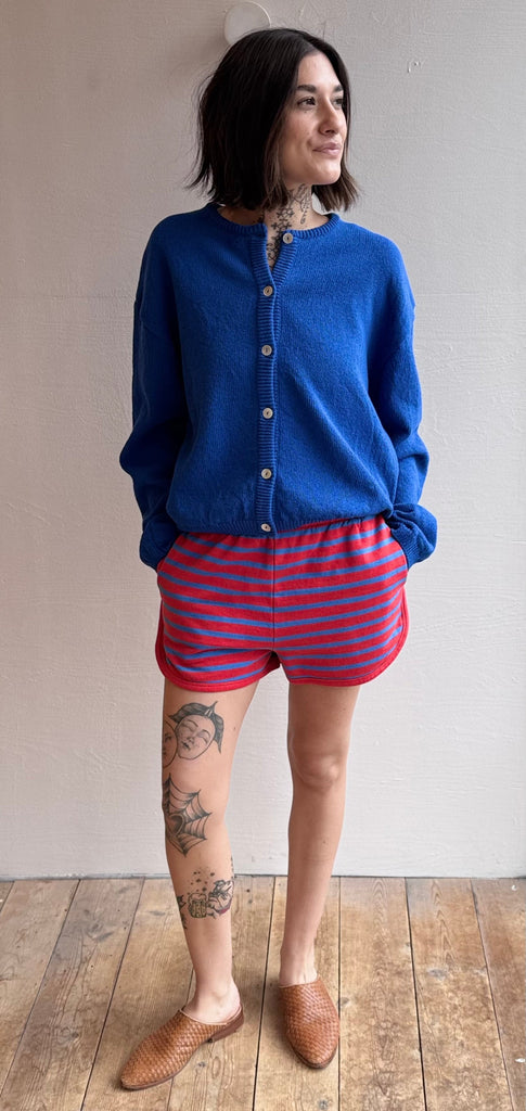 Le Jogging Short in Red + Cobalt Stripe