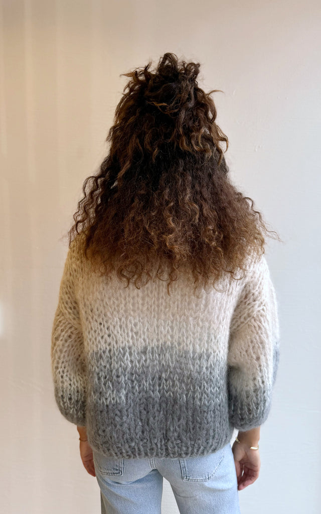 Grey tan mohair bomber cardigan