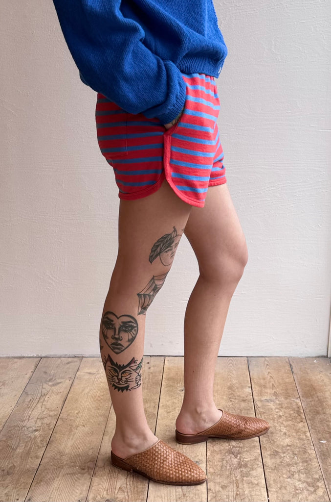 Le Jogging Short in Red + Cobalt Stripe