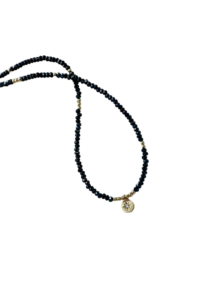 BEADED STAR MEDALLION NECKLACE: HEMATITE