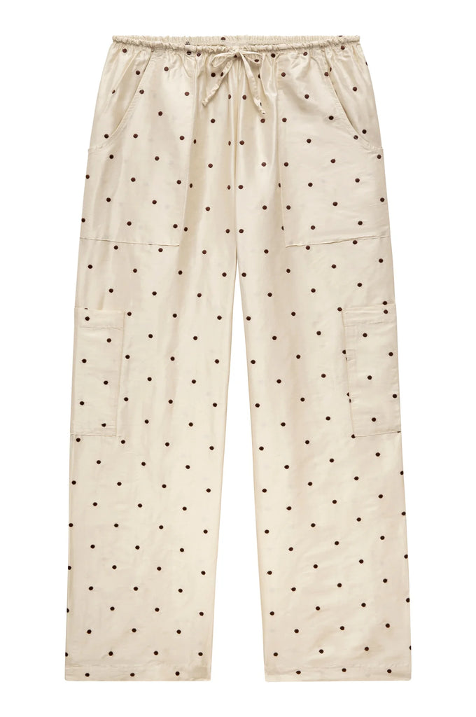 Taffeta Drawstring Cargo Pant in Cream Polka Dot