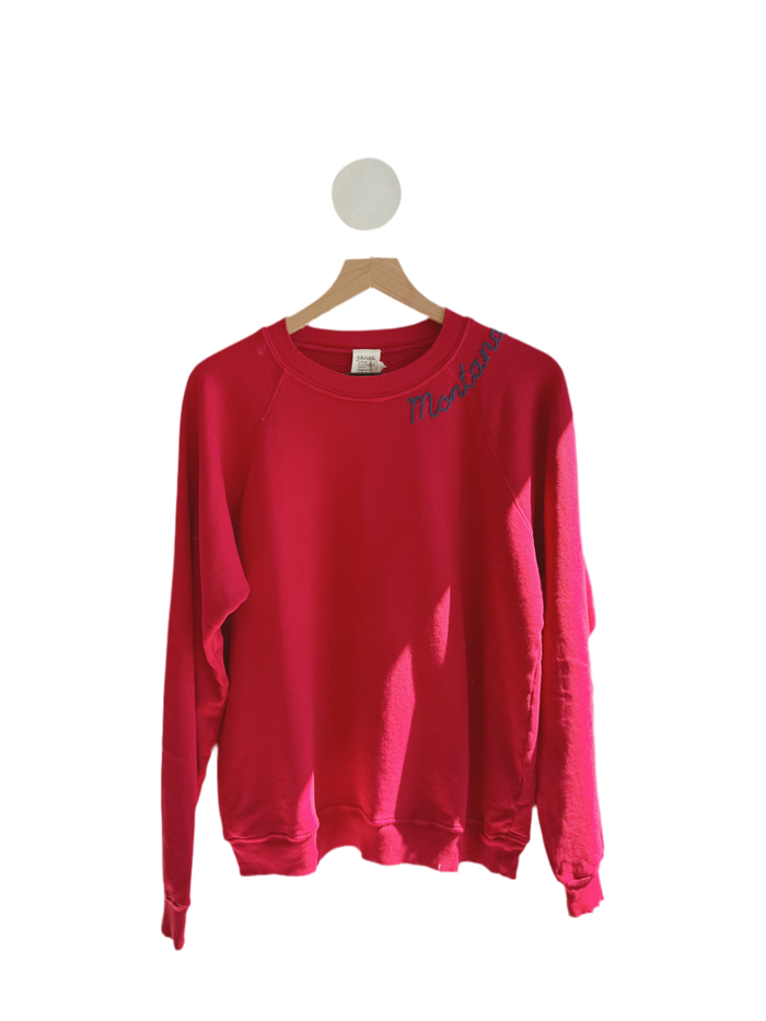 Red embroidered Montana Sweatshirt- navy thread