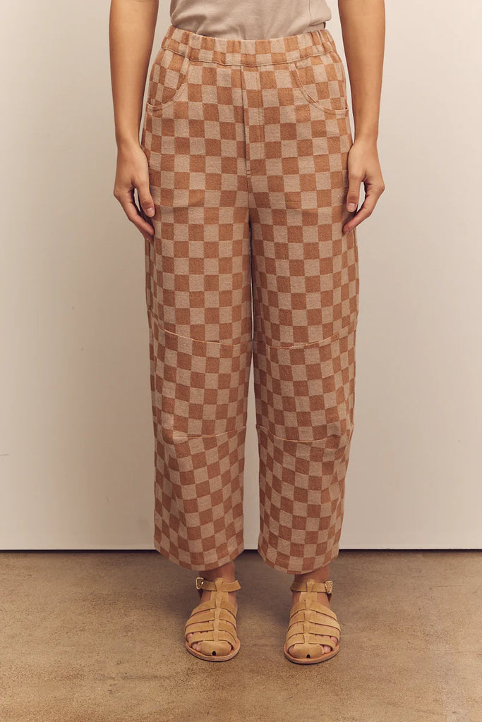 Gingham easy barrel pants