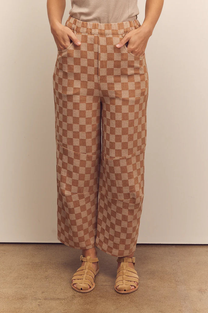 Gingham easy barrel pants