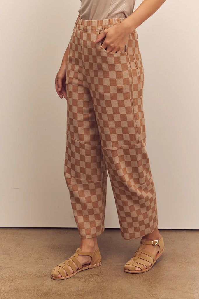 Gingham easy barrel pants