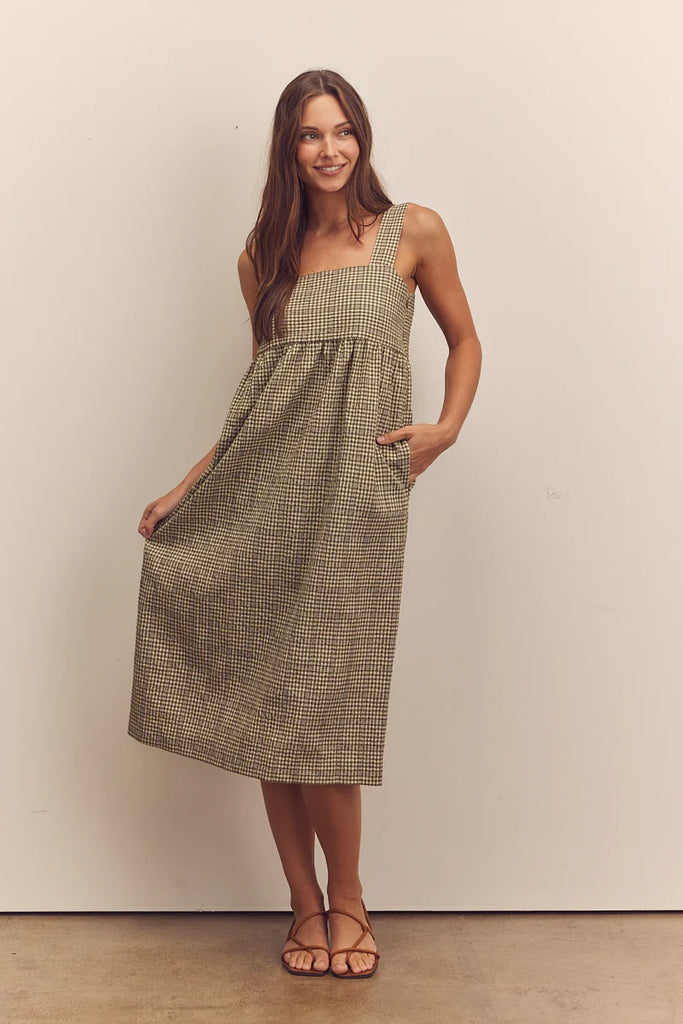 Back Tie Cotton Blend Midi Dress
