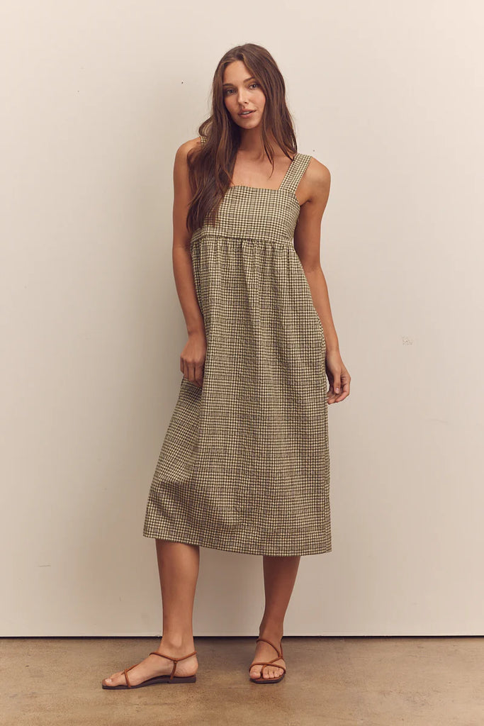 Back Tie Cotton Blend Midi Dress