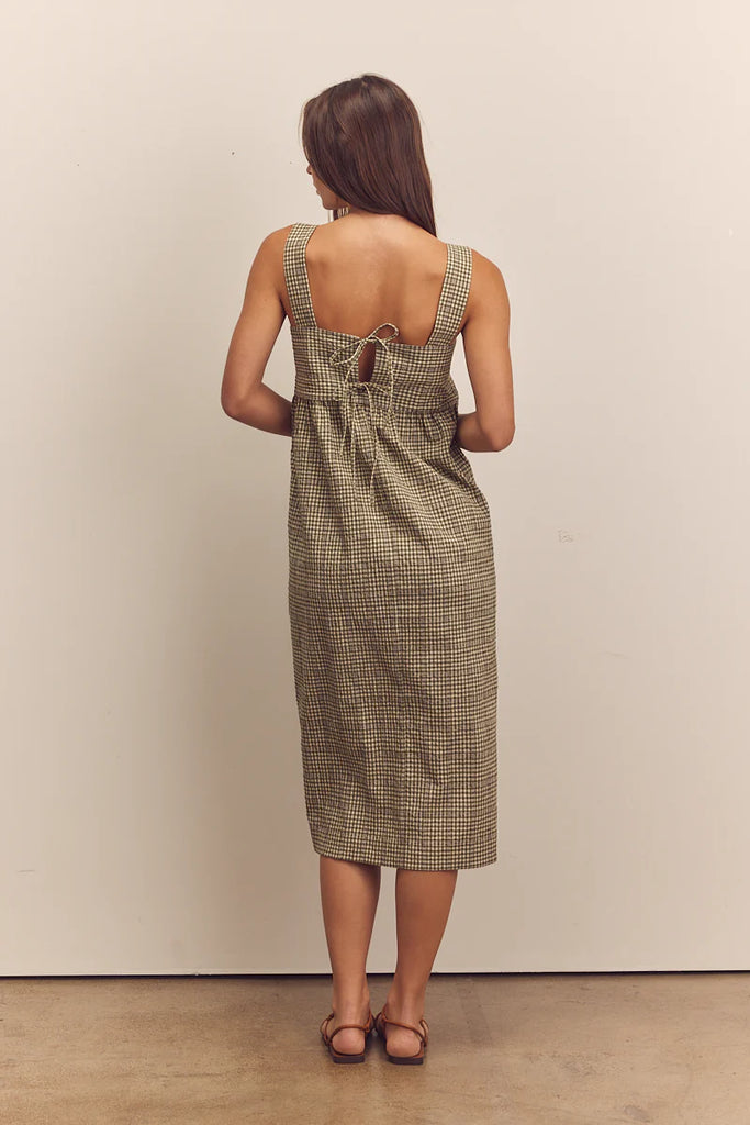 Back Tie Cotton Blend Midi Dress