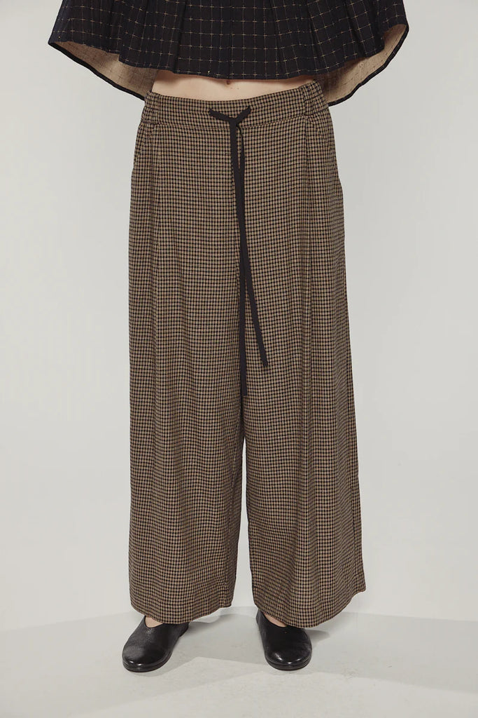 Check wide-leg drawstring trousers