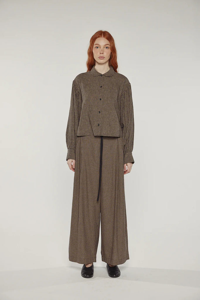 Check wide-leg drawstring trousers