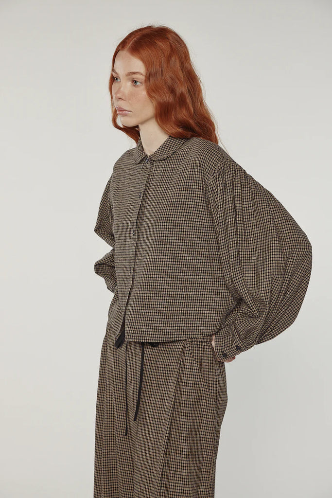 Check volume sleeve blouse