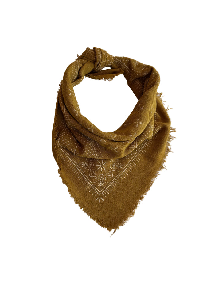 Desert Gold Raw Silk Dyed Bandana - white ink